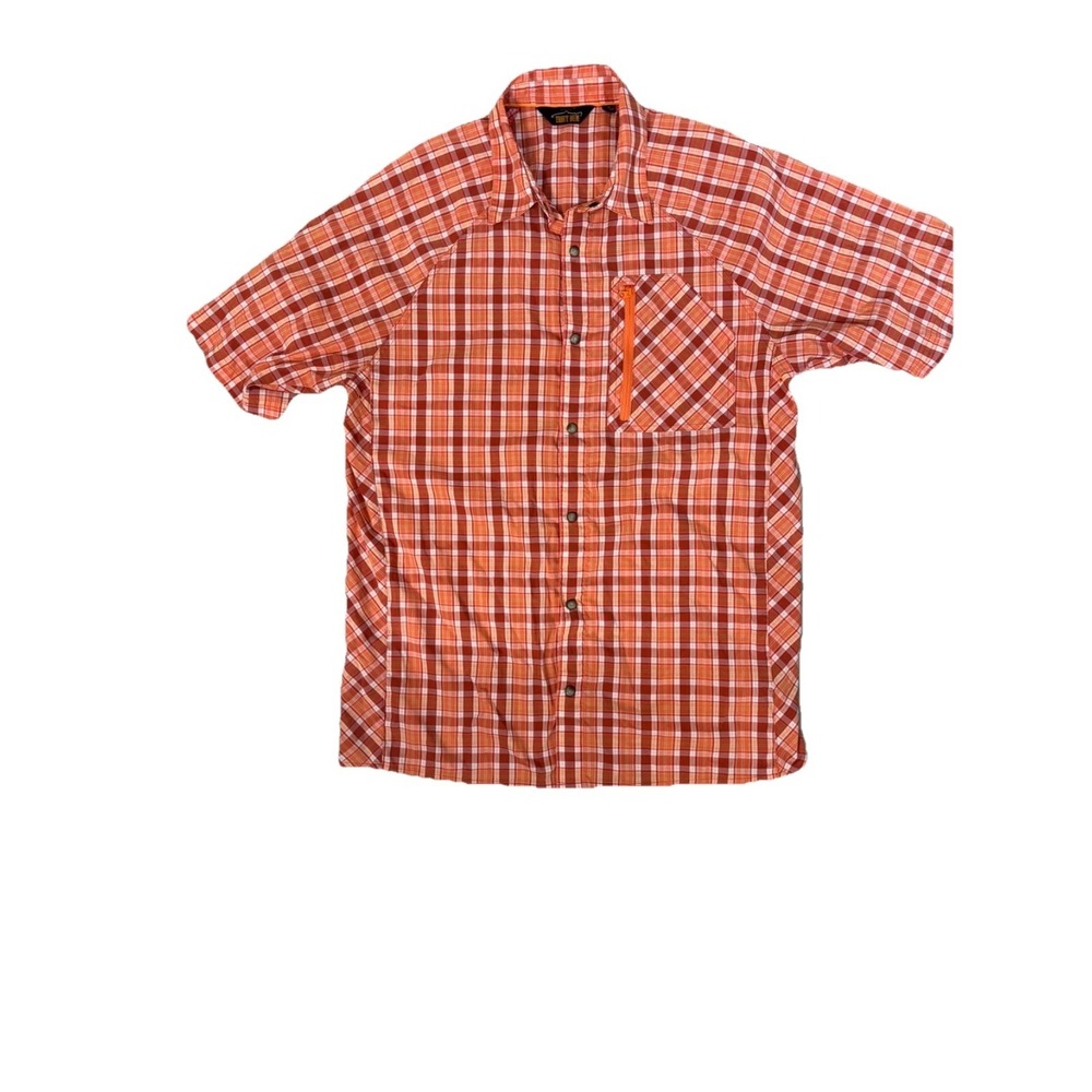 Orvis Troutbum Shirt‎ Size M Orange Plaid Snap Button